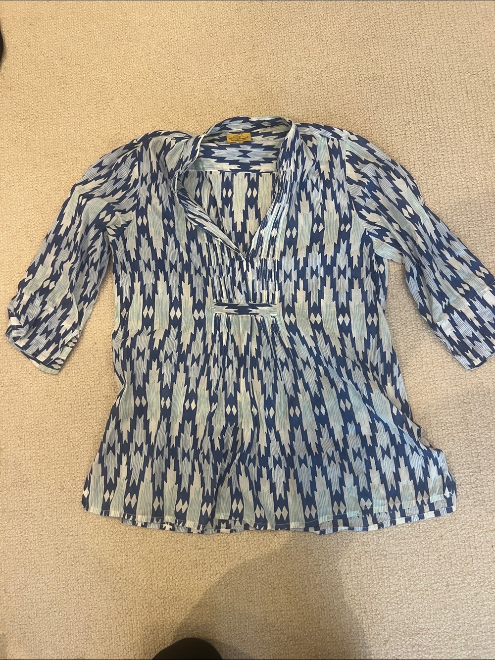 Roberta Roller Rabbit Navy and Light Blue Ikat V-Neck Tunic